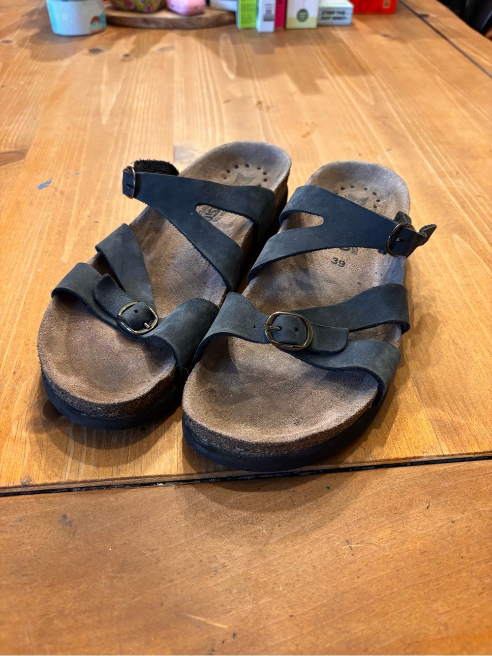 Mephisto womens Hannel suede cork comfort sandals blue eu 39 us 8/9